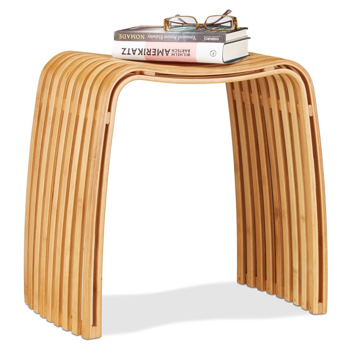 Taburet din bambus Relaxdays, 46 x 45 x 31, taburet pentru sufragerie, aspect elegant, design scandinav, Maro