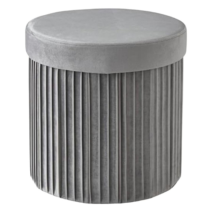 Taburet cu spatiu de depozitare Relaxdays, din catifea, structura din MDF, 38 x 38 cm, Gri deschis