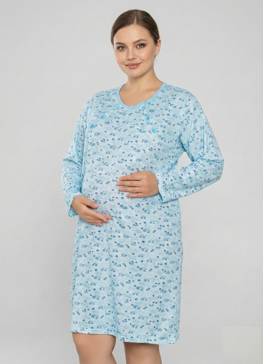 Camasa de Noapte pentru Gravide bumbac, deschidere pentru Alaptare bleu marimi mari 3277 14099, Albastru