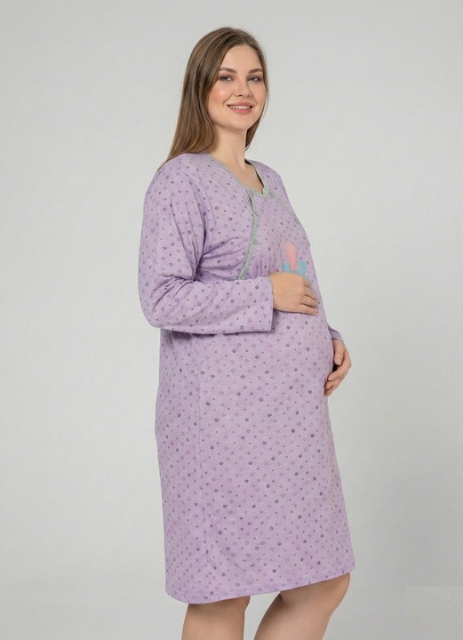 Camasa de Noapte pentru Gravide bumbac, deschidere pentru Alaptare mov marimi mari 3291 14102, Mov
