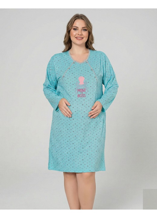 Camasa de Noapte pentru Gravide bumbac, deschidere pentru Alaptare Bleu marimi mari 3291 14105, Albastru