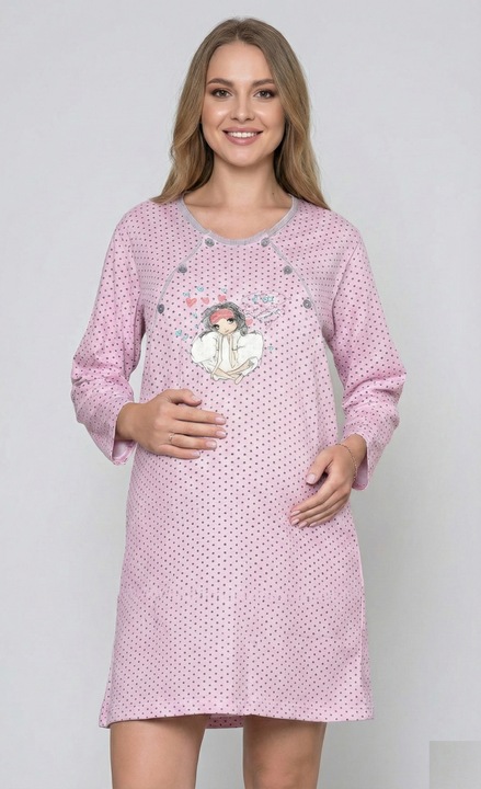 Camasa de Noapte pentru Gravide bumbac, deschidere pentru Alaptare roz 3051 14108, Roz