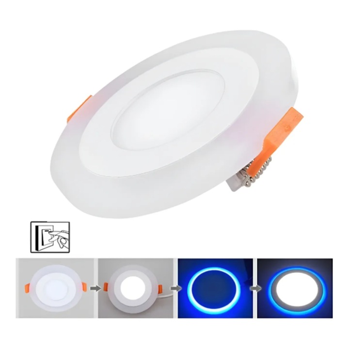 Spot LED 24W Rotund, Incastrat, Alb Rece si Contur Albastru