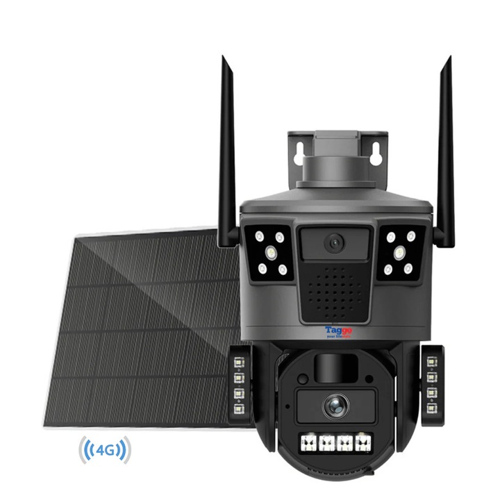 4G SIM kártyás napelemes megfigyelő kamera 4K, 14W napelem panel, IP 66 vízálló, alkalmazásból vezérelhető