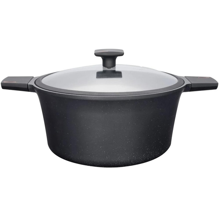 Set 2 x Oala Inductie cu Capac de Sticla Neoklein, 28 cm, Negru