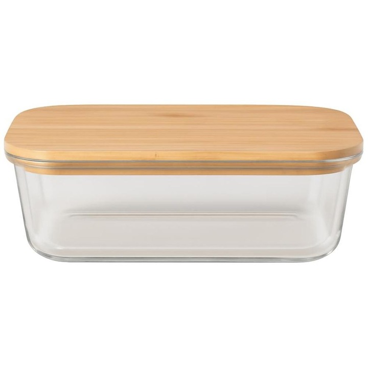 Set 2 x Caserola Alimente, cu Capac, Bambus, 40 x 36 x 26 cm, 640 ml