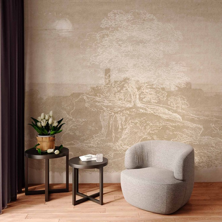 Tapet Premium Updeco, model Mistery (600x280 cm) - cu peisaj nocturn, usor de curatat, rezistent la apa, dimensiuni 600 x 280 cm, dublu strat din fibre presate, culori naturale si placute, fasii 50 x 280 cm usor de montat