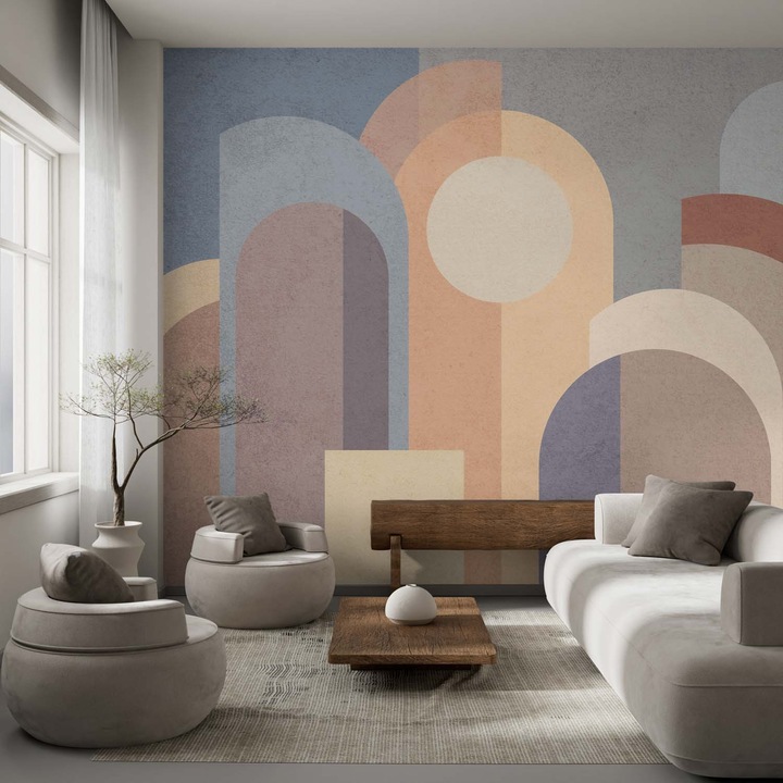 Tapet Premium Updeco, model Arches (500x280 cm) - structura cu arcade, usor de curatat, rezistent la apa, dimensiuni 500 x 280 cm, dublu strat din fibre presate, culori naturale si placute, fasii 50 x 280 cm usor de montat