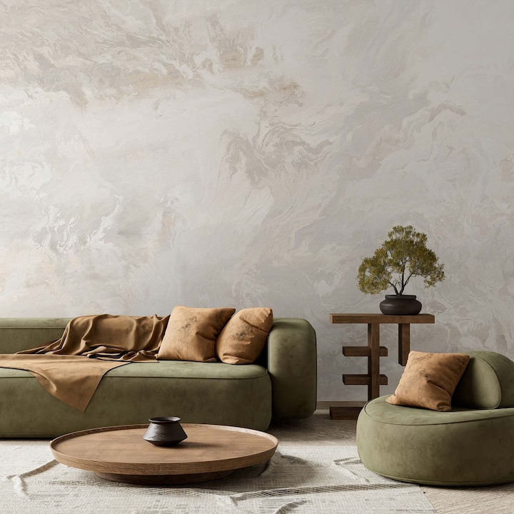 Tapet Premium Updeco, model Soft Marble (300x280 cm) - de marmura, usor de curatat, rezistent la apa, dimensiuni 300 x 280 cm, dublu strat din fibre presate, culori naturale si placute, fasii 50 x 280 cm usor de montat