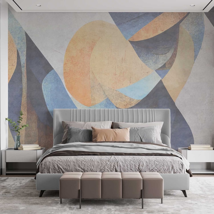 Tapet Premium Updeco, model Concept (400x280 cm) - cu forme abstracte, usor de curatat, rezistent la apa, dimensiuni 400 x 280 cm, dublu strat din fibre presate, culori naturale si placute, fasii 50 x 280 cm usor de montat