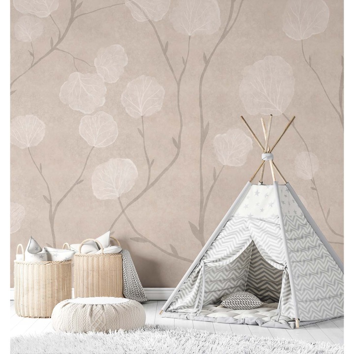 Tapet Premium Updeco, model Cotton (300x280 cm) - copii cu plante, usor de curatat, rezistent la apa, dimensiuni 300 x 280 cm, dublu strat din fibre presate, culori naturale si placute, fasii 50 x 280 cm usor de montat