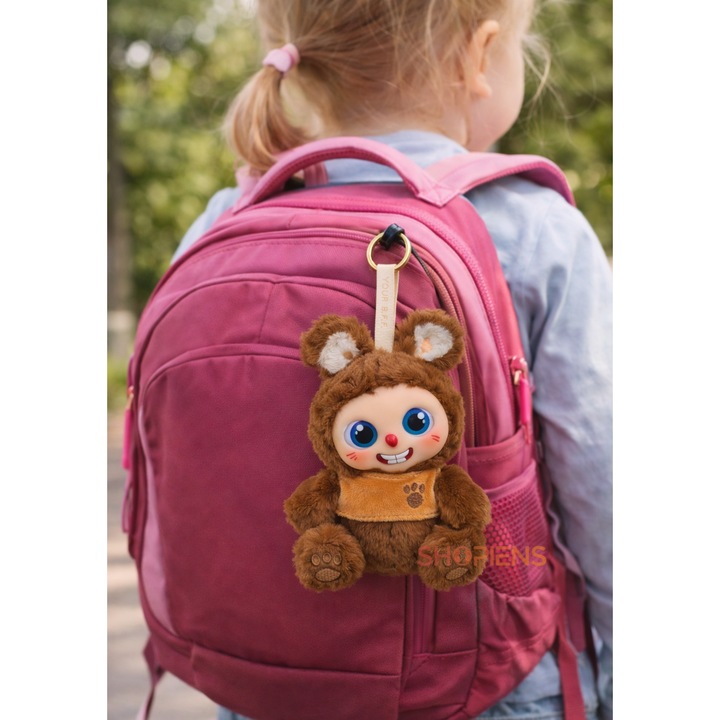 Shopiens® Barna Plüss Mackó Kulcstartó Fém Gyűrűvel Kulcshoz Hátizsákhoz Táskához Dekoratív Kiegészítő 17cm