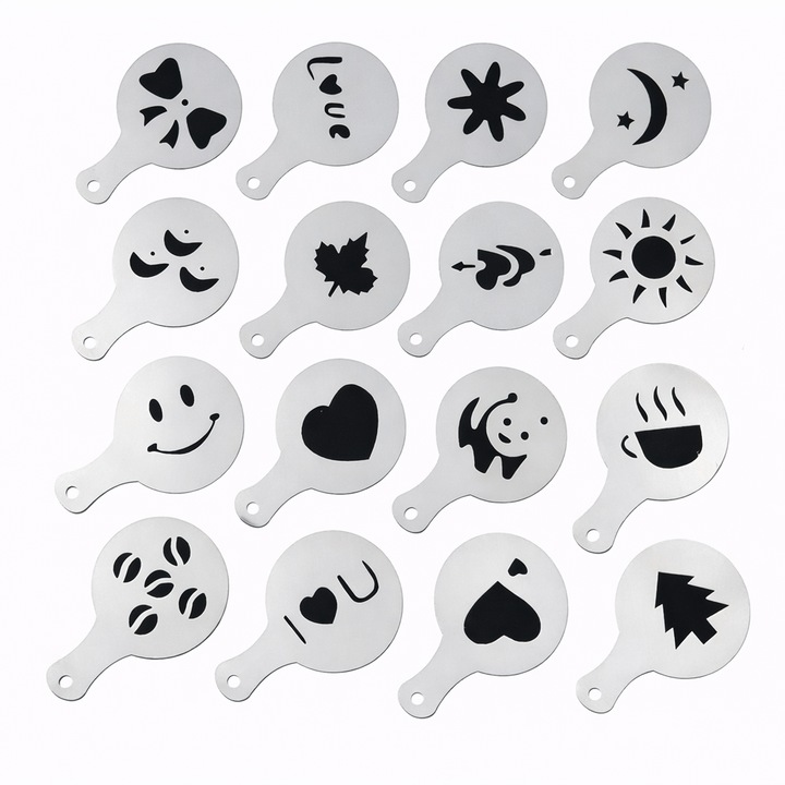 Комплект 16 броя шаблони за кафе