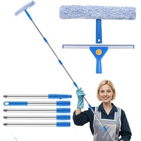 Set de curatare profesionala pentru geamuri, Simply Joy, Stergator 2 in 1 pentru geamuri, maner telescopic de 2,1 m, Ajustabil, racleta pentru geamuri, laveta din microfibra, Usor de utilizat, Curatenie fara urme