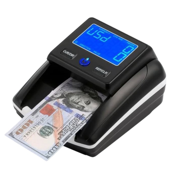 Детектор за фалшиви банкноти AL-130B, TFT/LCD дисплей, 4-посочно поставяне на банкнотите, Преносим дизайн с акумулатор, 155 x 137 x 82 милиметра, Черен