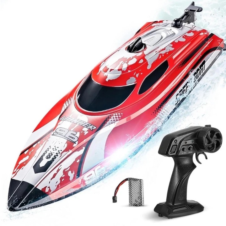 Лодка с дистанционно управление iUni HJ820, RC високоскоростна лодка, скорост 25 км/ч, 2, 4 GHz, червена