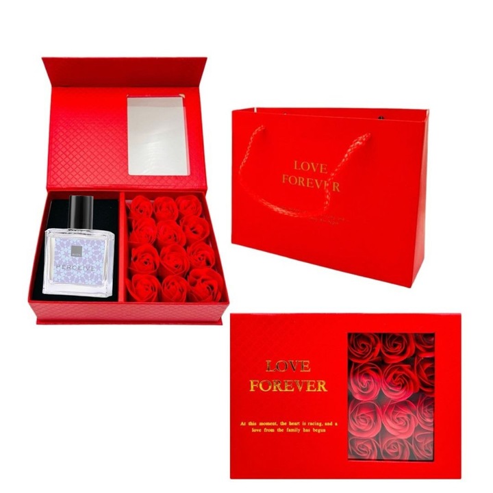 Love Forever ajándékdoboz 12 szappanrózsával és Avon Perceive női parfüm (30 ml), elegáns és kifinomult ajándék