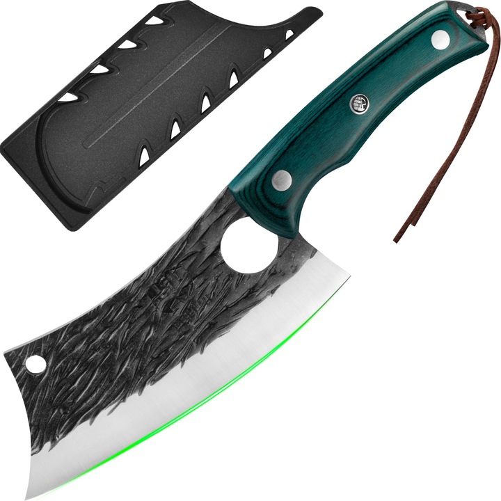 Satar macelar FULLHI, otel carbon, maner ergonomic, 17.5 cm, verde