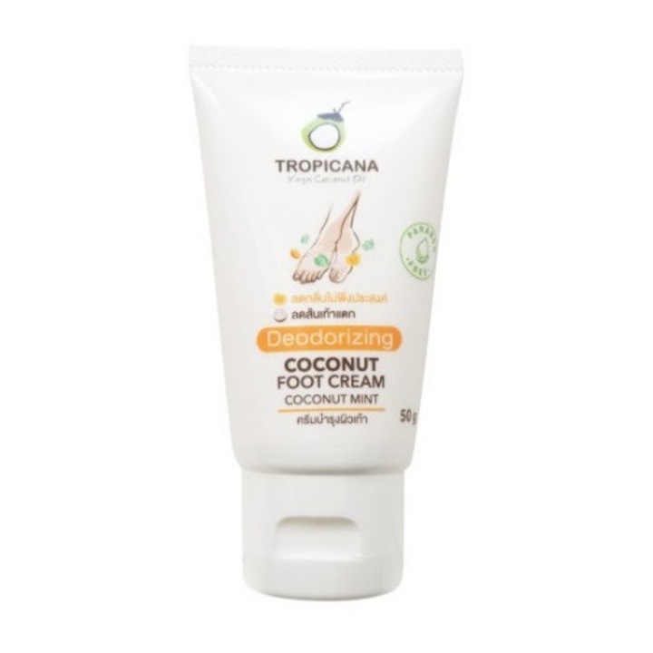 Cremă de picioare Tropicana cu ulei de cocos, hidratantă, dezodorizantă, vegană, 50 gr