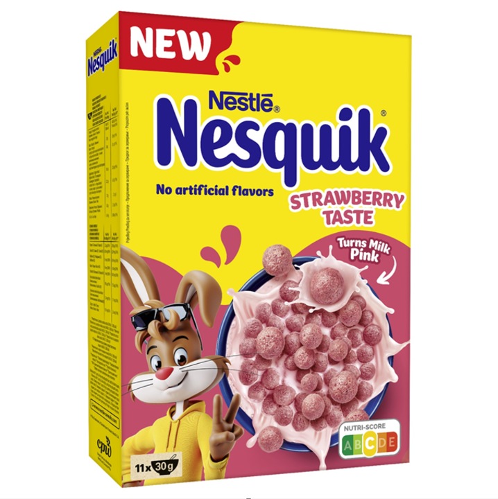 Зърнена закуска, NESTLÉ NESQUIK STRAWBERRY, С вкус на ягода, Витамини и желязо, 330g