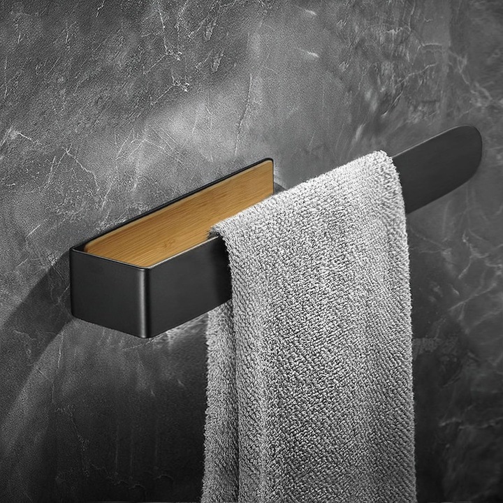 Suport pentru prosoape autoadeziv, fara gaurire Negru 40 cm