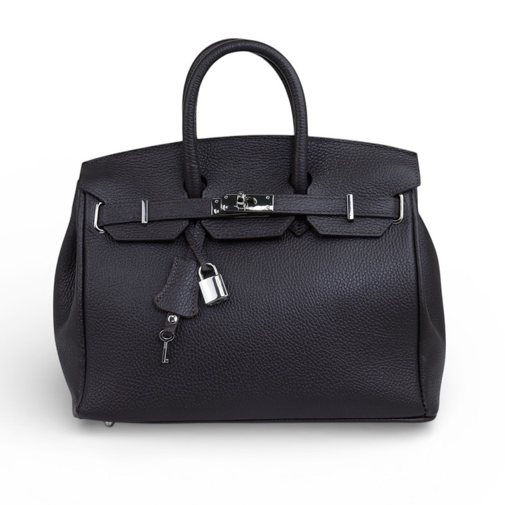 Geanta de mana din piele naturala Moranti, 2 buzunare, culoare cafea, dimensiuni ideale pentru uz zilnic