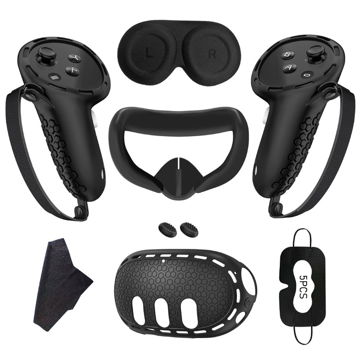 Set accesorii VR Asskanaer pentru Meta Quest 3, 7 piese din silicon, negru, 23x15x5cm