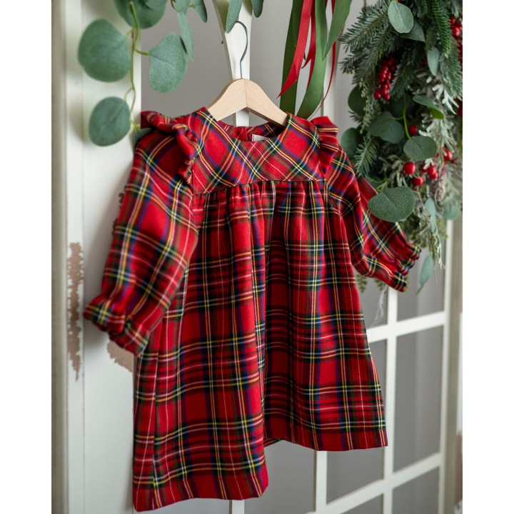 Rochita din stofa cu imprimeu rosu in carouri, Rosu/Multicolor