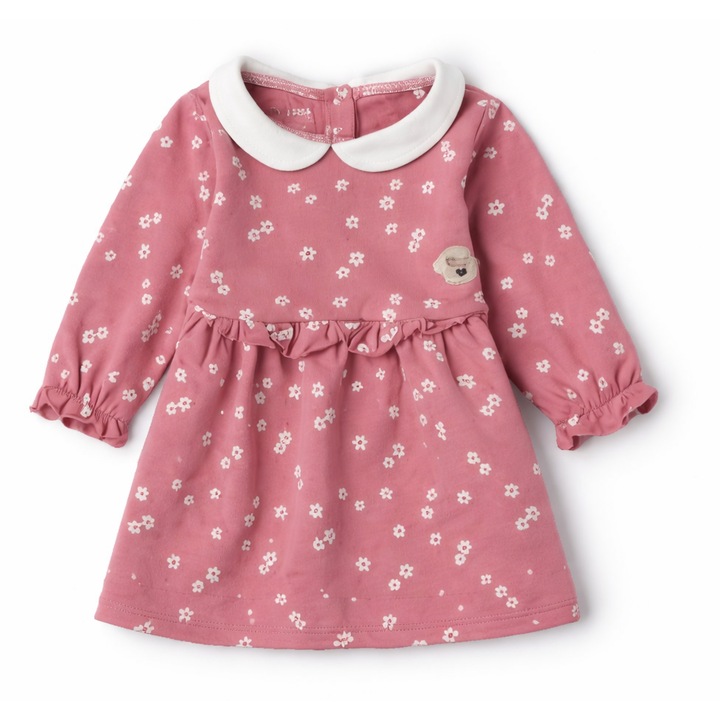 iDO baba lány ruha pamut fleece-ből, virágmintával és fodrokkal