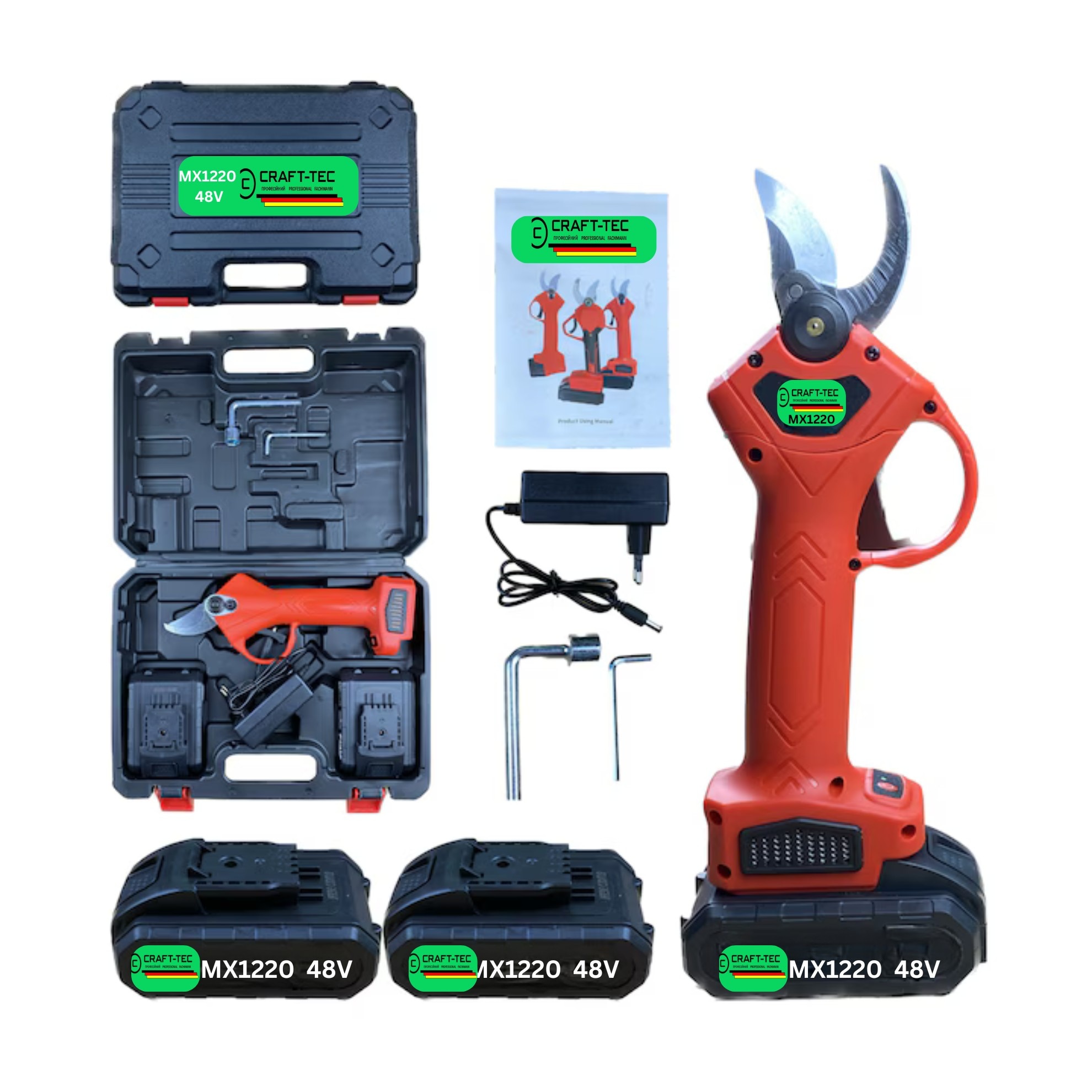 Set Foarfeca si Mini Drujba German Meister cu 2 acumulatori 36V