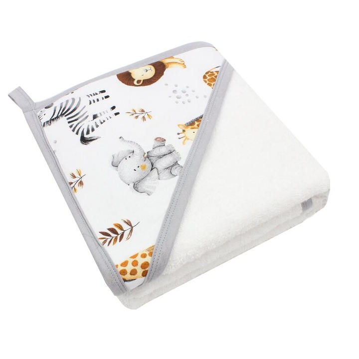 Prosop cu gluga, bumbac, Girafa, alb, 80 x 100 cm