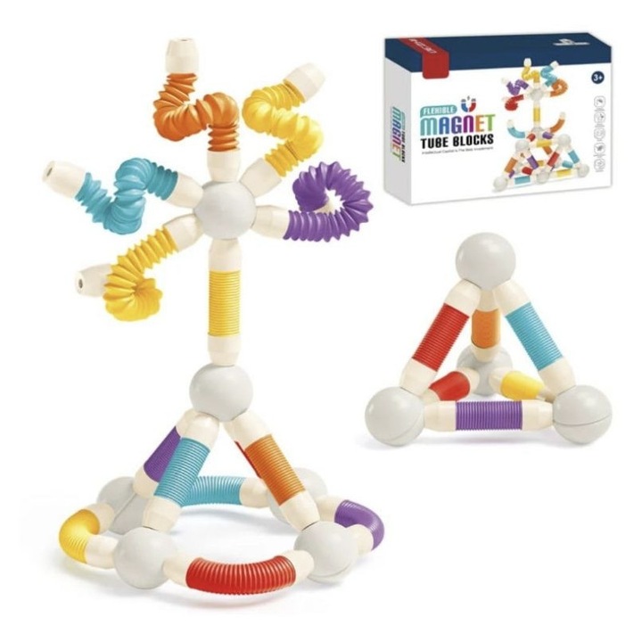 Set de construire magnetic FunBlast – bastonase flexibile + bile magnetice