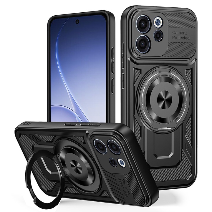 Husă titanflex ring DAMUR pentru Oppo Reno15 F/FS, structură rugged, inel magnetic, neagră