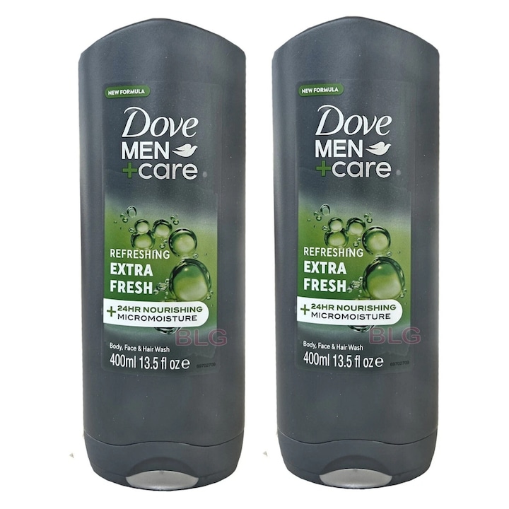 Pachet Gel de dus Dove Men+Care Extra Fresh, 2 x 400 ml