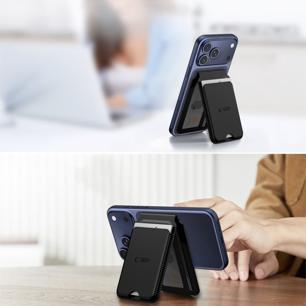 Portofel magnetic Tech-Protect MagWallet cu Stand, Compatibil MagSafe, Negru