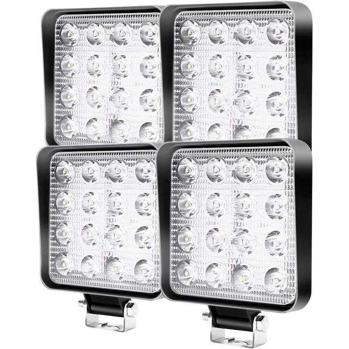 Set 4 bucati Proiector LED Auto 48W 6000K – Lampa LED Off-Road IP67, Lumina de Lucru 12V pentru ATV, SUV, Camion