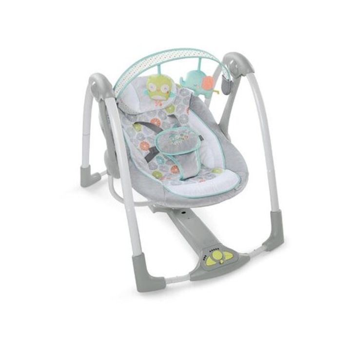 Leagan electric pentru bebelusi, Ingenuity, Swing ’n Go, 5 viteze de leganare, 8 melodii, Sunete naturale, Sistem WhisperQuiet, Hybridrive Technology, Pliabil, Multicolor
