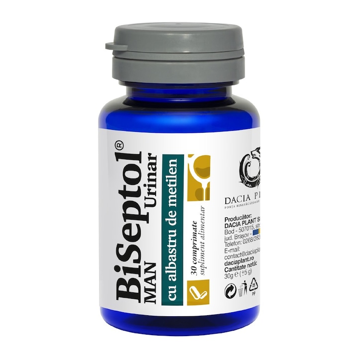 Set 2 x Supliment Alimentar Biseptol Urinar Man, cu Albastru de Metilen, 30 Comprimate