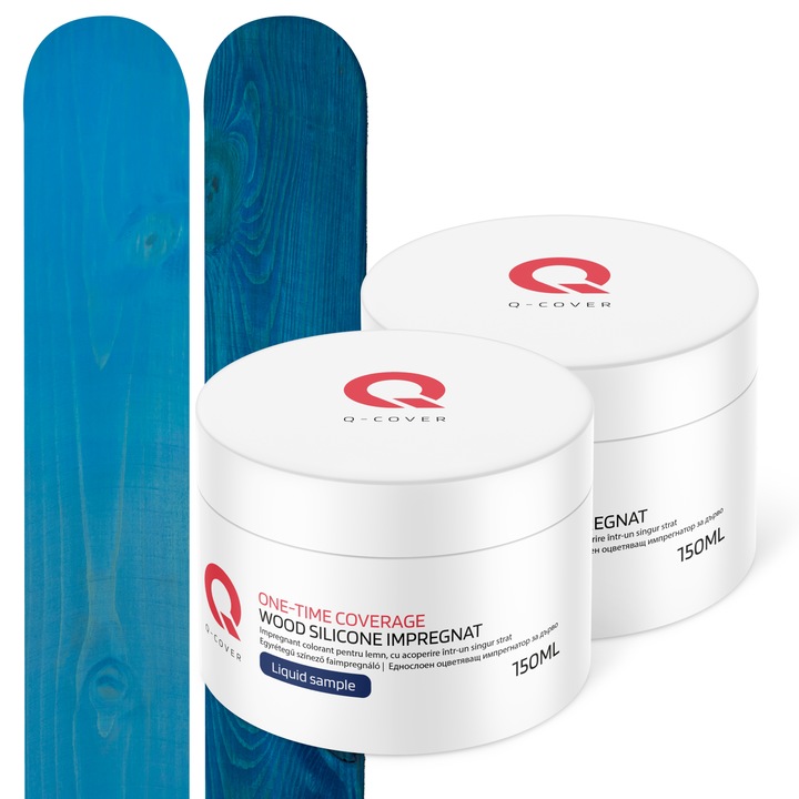 Set de mostre de culoare, Impregnant colorant pentru lemn, cu vopsire intr-un singur strat, Q-Cover, pentru exterior, Bleu D110 si Albastru D120, Mat, 2 buc., 150ml