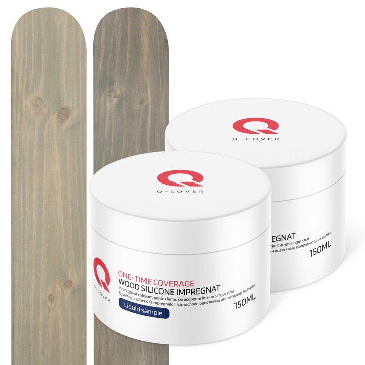 Set de mostre de culoare, Impregnant colorant pentru lemn, cu vopsire intr-un singur strat, Q-Cover, pentru exterior, Gri deschis 7001 si Gri inchis 7046, Mat, 2 buc., 150ml