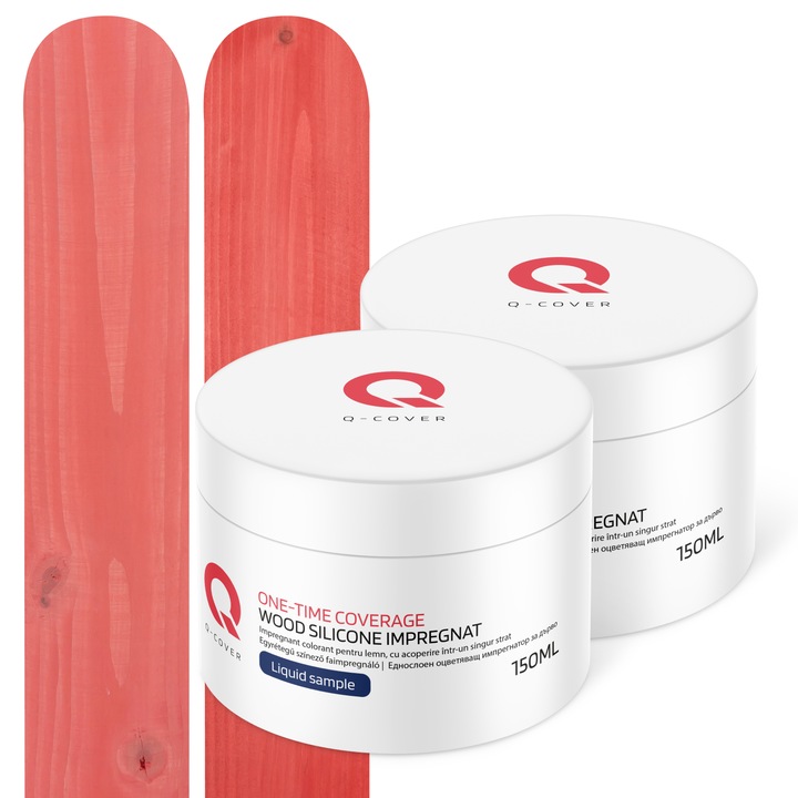 Set de mostre de culoare, Impregnant colorant pentru lemn, cu vopsire intr-un singur strat, Q-Cover, pentru exterior, Roz 3027 si Corai H6029, Mat, 2 buc., 150ml