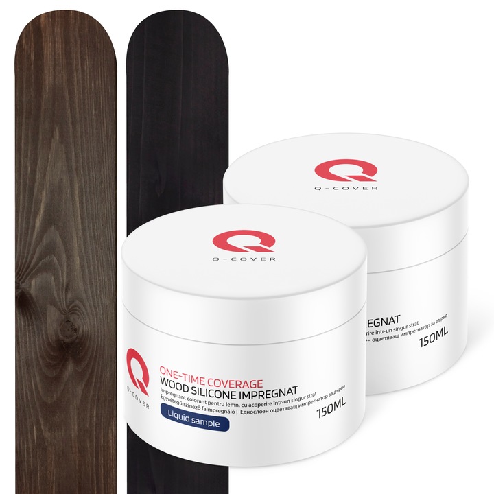 Set de mostre de culoare, Impregnant colorant pentru lemn, cu vopsire intr-un singur strat, Q-Cover, pentru exterior, Palisandru D090 si Negru 9005, Mat, 2 buc., 150ml