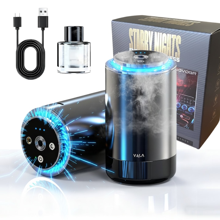 Ароматизатор за кола Vala Tech Nebula X, 4 Околни светлини, 4 Режима на пръскане, Проекция на звезди, Автоматично включване/изключване, Автомобилен дифузер за ароматерапия, Съвместим с етерични масла, Atmos X