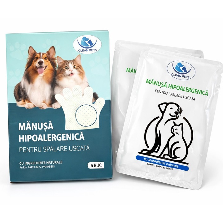 Manusi spalare uscata Clean Pets, Hipoalergenice, pentru caini si pisici, 6 buc