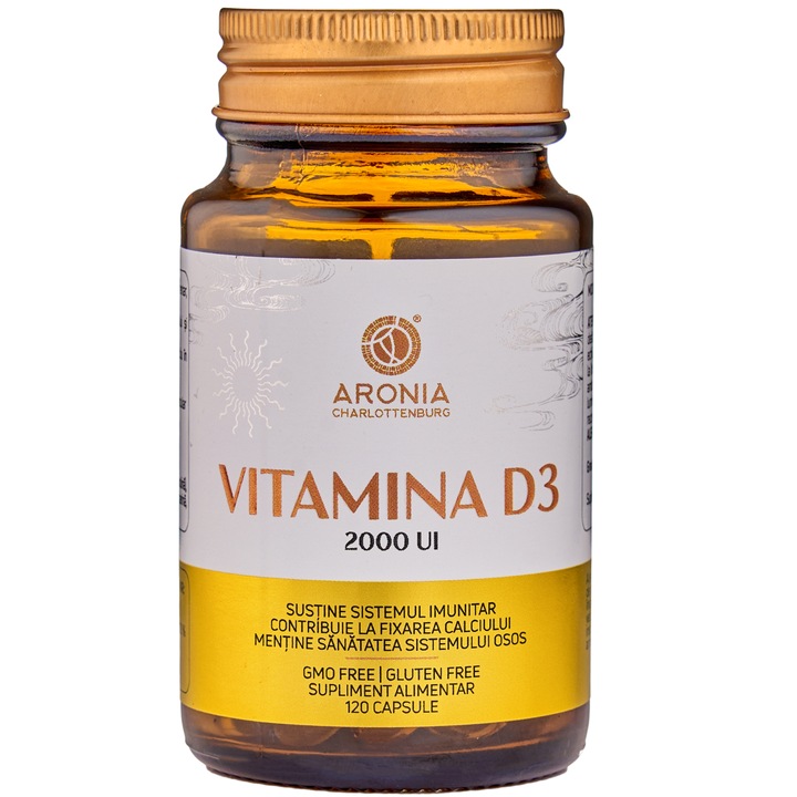 Vitamina D3 la 2000 UI — 120 capsule pentru sustinerea oaselor, muschilor si sistemului imunitar, asigurand consumul timp de 4 luni