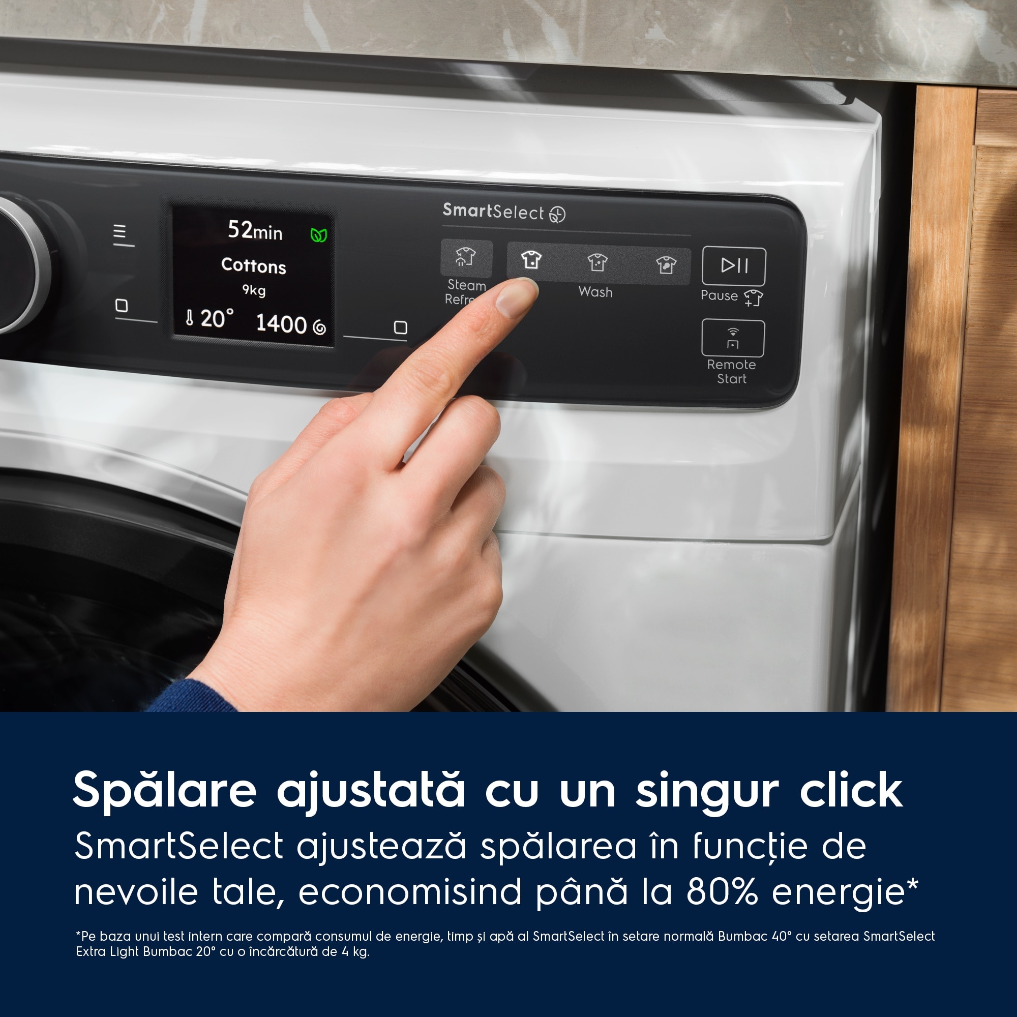 Masina de spalat rufe ELECTROLUX EW9F7607WCE PerfectCare800 Ecoline, 11 kg, 1600 rpm, Clasa A, Wi-Fi, motor Inverter, display TFT, ColourCare+SteamCare + SensiCare+SmartSelect, UltraQuick 39', Rapid 20', TimeManager, Abur EasyIron, Alb