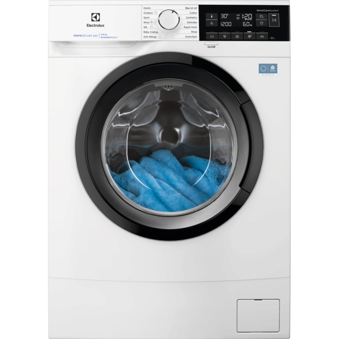 Masina de spalat rufe slim ELECTROLUX EWS6326BE PerfectCare600, 6 kg, 1200 rpm, Clasa A, motor Inverter, display LED mediu, Sensicare, Rapid 14 min, Antialergic cu Abur, Baby, Outd