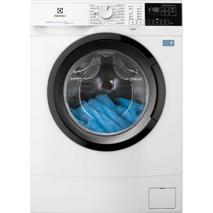 Masina de spalat rufe slim ELECTROLUX EWS6427BE PerfectCare600, 7 kg, 1200 rpm, Clasa A, motor Inverter,display LED, SensiCare, Rapid 14 min, Antialergic cu abur, Baby, Outdoor, Ti