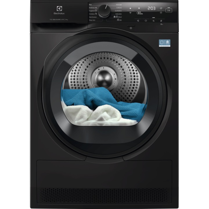 Сушилня ELECTROLUX EW7D495UDE PerfectCare700, Термопомпа, 9 кг, Клас C, Инверторен мотор, DelicateCare + Sensicare, Вътрешно осветление, MixCARE, EasyIron, Outdoor, Silent, Обща дълбочина 66 см, DarkSilver