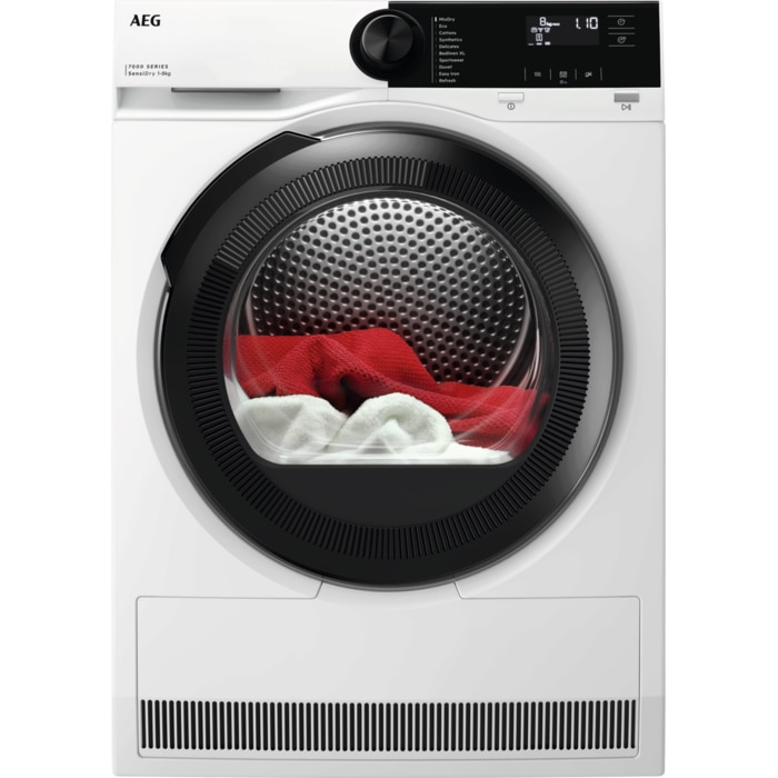 Uscator de rufe AEG TR7284E SERIA7000 SensiDry cu pompa de caldura, 8 kg, Clasa C, motor Inverter, display LED, MixDry, EasyIron,Refresh, Uscare Automata/Temporizata, Antisifonare,